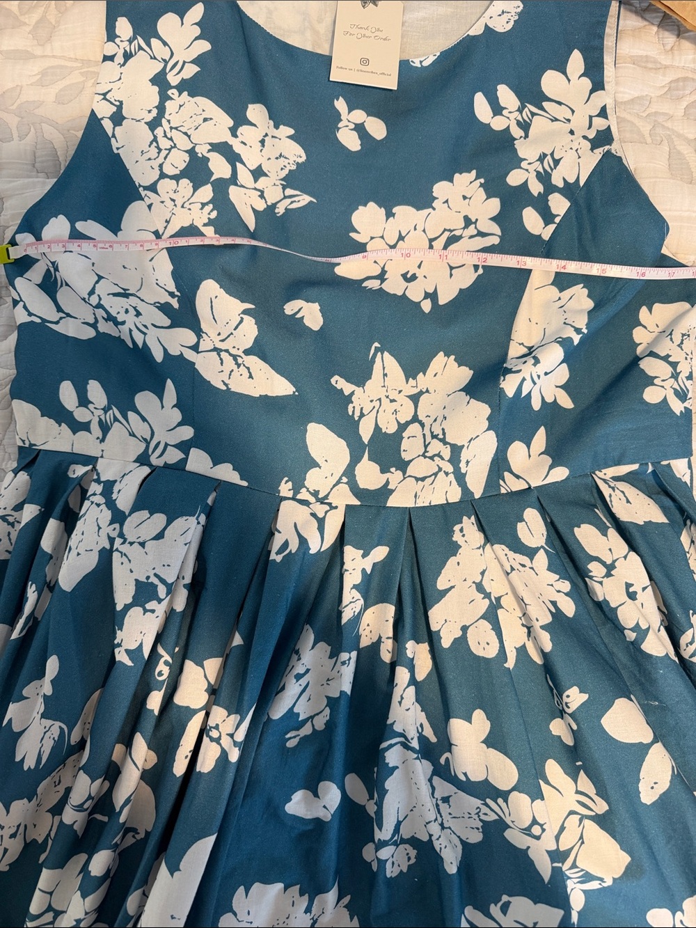 Sleeveless Teal Floral Midi Dress with Full Skirt Linen and Cotton Material 185 - Picture 15 of 16